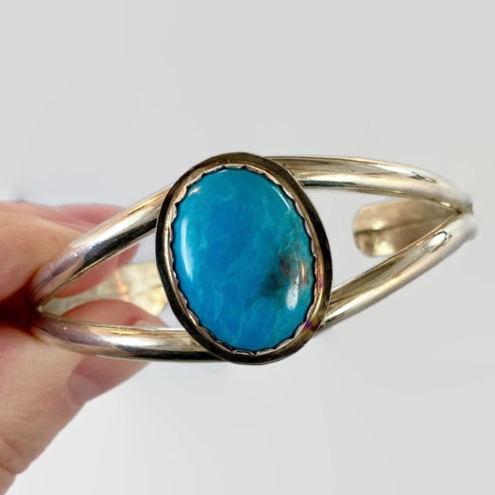 Turquoise Cuff, Sterling Silver,  Native Amerian, Vintage Bracelet, Heavy Silver